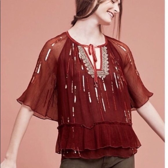 Anthropology Floreat Canalis Keyhole Top - Picture 1 of 9